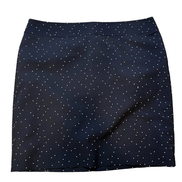 Ann Taylor Navy polka dot Lined Business skirt Size 16 Poly Silk Blend - Picture 1 of 5